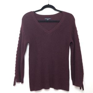 American Eagle Outfitters Cotton Blend Ribbed Knit Long Sleeve Sweater |Eggplant